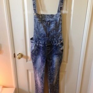Acid wash denim overalls 90's long vintage Medium